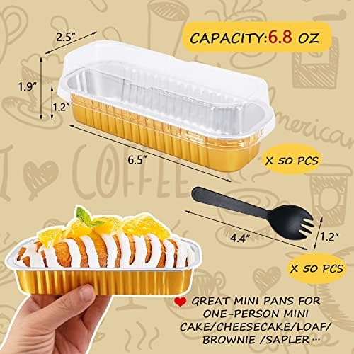 LNYZQUS Mini Loaf Pans with Lids 50 Pack, 6.8oz Rectangle Cake Tins