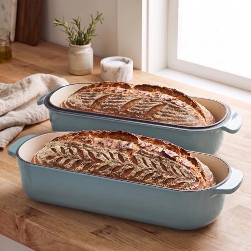 EDGING CASTING Enameled Cast Iron Loaf Pan with Lid, Bread pan, Dutch Oven Bread pan for Homemade Sourdough Bread Baking, 12.5x5.5 inch, 5qt, Seasalt