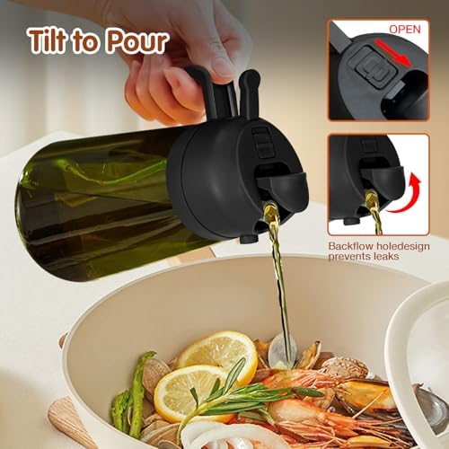 YARRAMATE 16 oz 2-in-1 Dark Glass Olive Oil Sprayer & Dispenser, BlackGreen