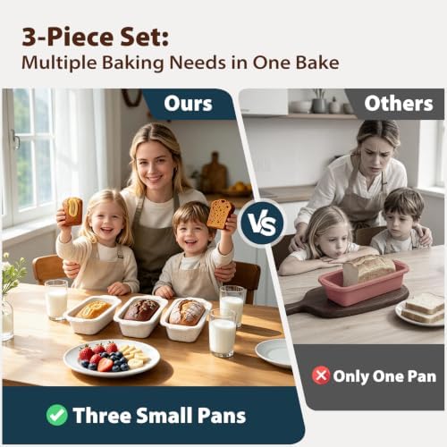 3 Pack Small Bread Pan: 7.2x3.6 In Silicone Loaf Pan for Splitting Recipes