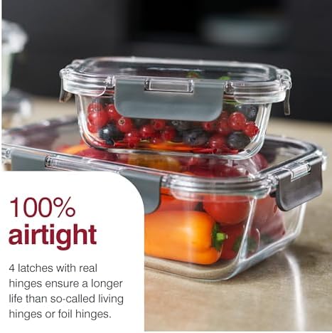 Zyliss E981065 1L Glass Container, Shatterproof Glass, Airtight Food Storage Box with Sealable Lid, Microwave Safe, BPA Free, Freezer Safe, Fridge Storage, Food Container, 21cm x 16cm x 7cm