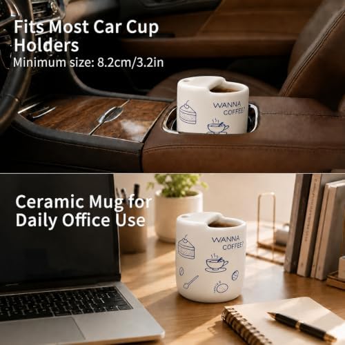 Ceramic Travel Mug with Half Lid 12oz, Aesthetic Coffee Cup