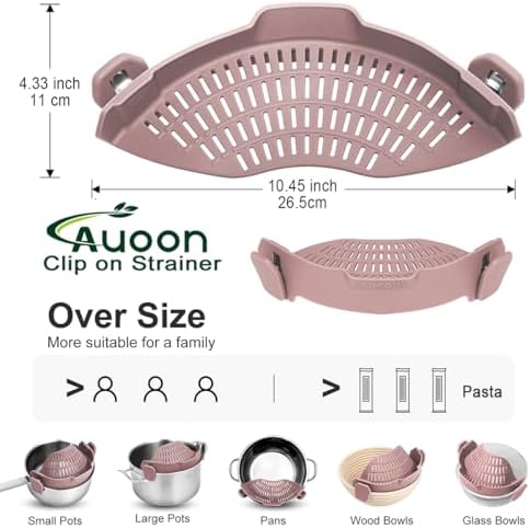 AUOON Pot Strainer Clip on Silicone, Large 10.45 x 4.33 in, Almond Rose