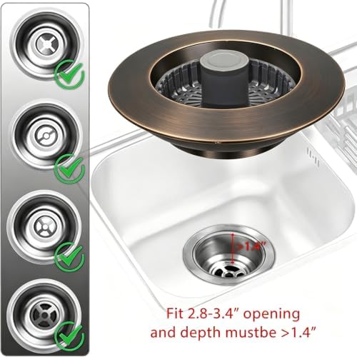 BAOLSLS Kitchen Sink Drain Strainer, 3 in 1 Pop up Kitchen Sink Stopper