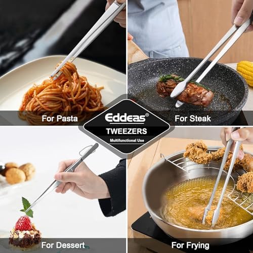 Eddeas Kitchen Tweezers Tongs, Cooking Tweezers Stainless Steel - 3 Size 12'' 10'' & 8 inch Ideal for Meat, pasta, plating and pinching delicate small pieces of food, Set of 3 (Pack of 2)