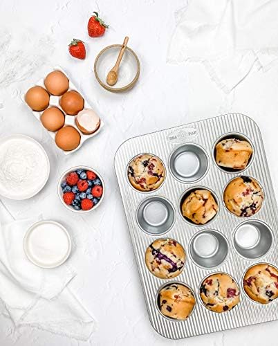 USA Pan Bakeware Muffin Pan, 12-Well, Set of 2, Aluminized Steel (Pack of 3)