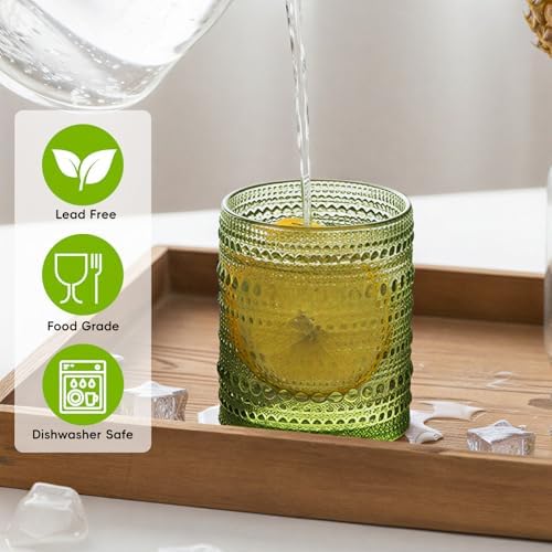 Moretoes 12 Pack 10 Oz Green Vintage Hobnail Drinking Glasses Set
