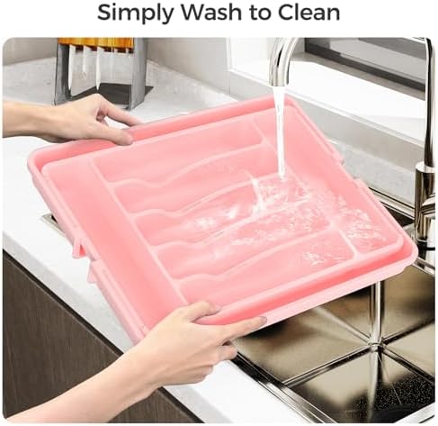 ukeetap Extra Large Expandable Silverware Organizer, Flatware Tray, Pink
