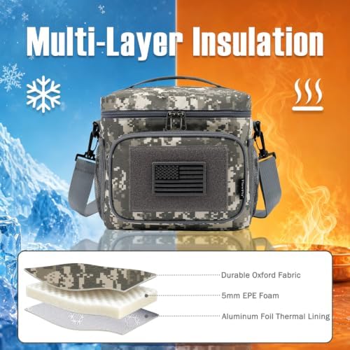 FlowFly Tactical Lunch Bag Large Insulated Lunch Box Cooler Tote for Men, Women with MOLLE/PALS Webbing (Digital#Camo, Medium)