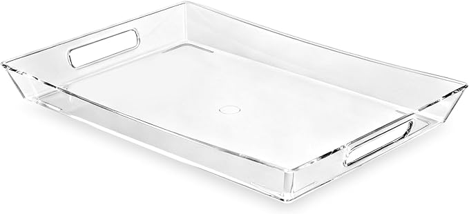 Clear Plastic Serving Tray with Handles, BPA-Free Storage Organizer Tray - Large 16"x11.5" Multi-Purpose for Coffee, Juice, Kitchen, Desk, Office & Party