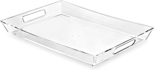 Clear Plastic Serving Tray with Handles, BPA-Free Storage Organizer Tray - Large 16"x11.5" Multi-Purpose for Coffee, Juice, Kitchen, Desk, Office & Party