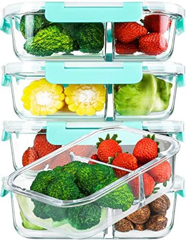 M MCIRCO 5 Pack,36 oz, 2 Compartments Glass Meal Prep Containers with Lids