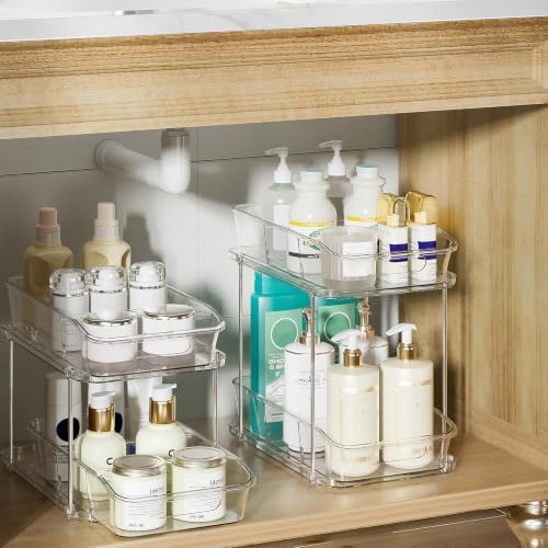 Delamu Bathroom Under Sink Organizers and Storage, 2 Pack, Clear