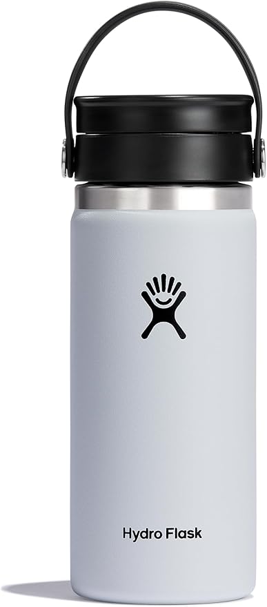Hydro Flask Water Bottle - Insulated Stainless Steel - Wide Mouth Flex Lid, Non Spill, Leakproof and Refillable in 16 Oz White