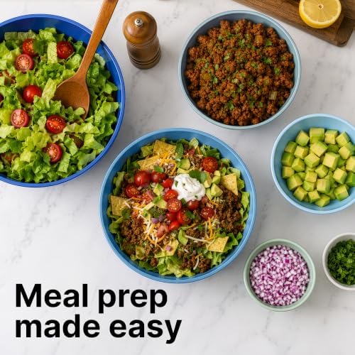 Zulay Kitchen 12 Piece Plastic Mixing Bowls with Lids Set - Leak-Proof Microwave & Freezer Safe Stackable Mixing Bowl Set for Preparing, Serving and Storing - Non-Slip Large Nesting Bowls (Blue Ombre)