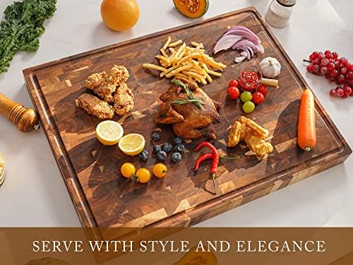 AZRHOM Acacia End Grain Wood Cutting Board 24x18x2 In Thick Butcher Block