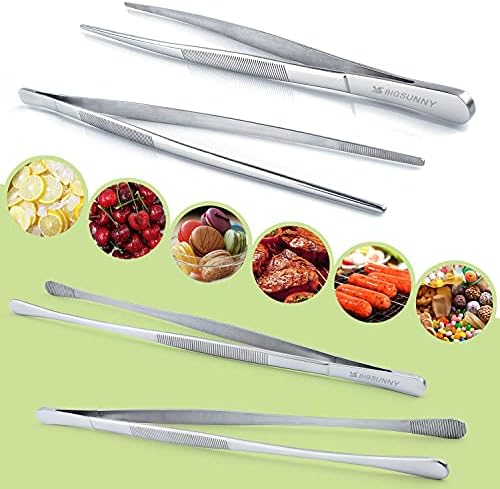 MSY BIGSUNNY Stainless Steel Food Tweezers Multi-function Cooking Tongs Kitchen Serving Tong (12" Round & 12" Pointed Tweezers)