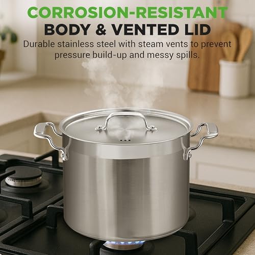 NutriChef Stainless Steel Cookware Stockpot - 14 Quart, Heavy Duty Induction Pot, Soup Pot with Stainless Steel Lid, Gas, Induction, Ceramic, Glass and Halogen Cooktops Compatible - NCSPT14Q