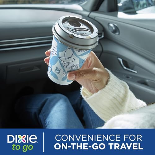 Dixie To Go Paper Coffee Cups With Lids, 12 oz, 14 ct, Disposable Insulated Paper Cups for On-The-Go Hot or Cold Beverages (Pack of 8)