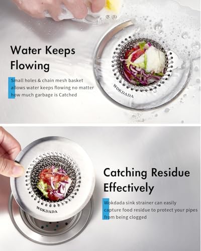 WOKDADA Upgraded Sink Drain Strainer, Patented Reversible Chain Mail Mesh