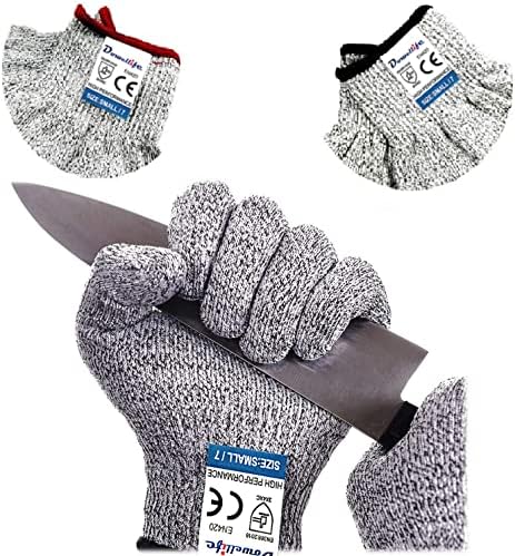 Dowellife Cut Resistant Gloves Food Grade Level 5 Protection, Safety Kitchen Cuts Gloves for Oyster Shucking, Fish Fillet Processing, Mandolin Slicing, Meat Cutting and Wood Carving. (Small-2 Pairs)