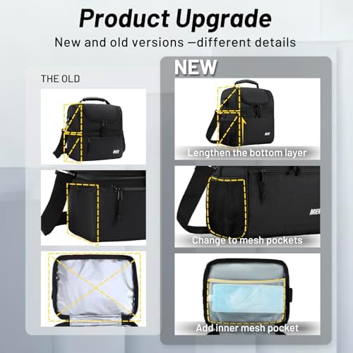 MIER Insulated Lunch Box Bags for Men Women, Dual Compartment, Black