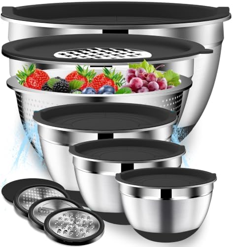 DUTZUN Kitchen Appliances, Large Mixing Bowls with Lids Set & Colander