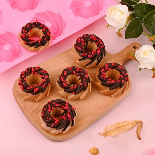 HUAKENER 2 Pcs Mini Fluted Cake Pan, 6-Cavity Fluted Cake Mold
