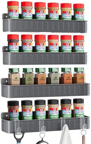 Nieifi Spice Rack Wall Mount, 4 Pack Grey, 2" Depth, Screw/Adhesive