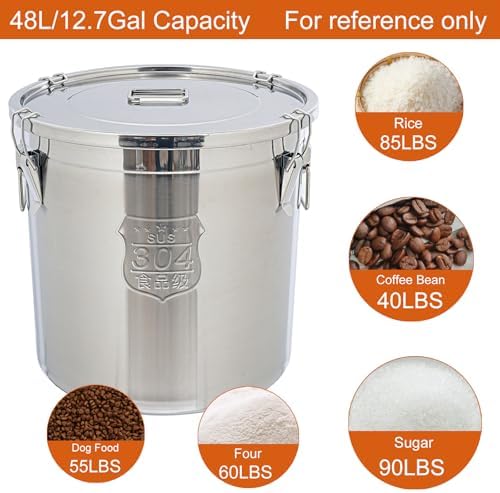 DYNAMI 12.7Gal 304 Stainless Steel Rice Storage Container 40-90Lbs