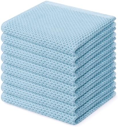 Homaxy 100% Cotton Waffle Weave Kitchen Dish Cloths 8-Pack, Sky Blue