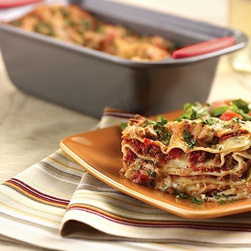 Rachael Ray 47962 Yum-o! Bakeware Oven Lovin' Nonstick Loaf Pan, 9-Inch by 5-Inch Steel Pan, Gray with Red Handles (Pack of 6)
