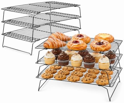 Kingrol 6-Piece Stackable Cooling Racks for Baking, Two 3-Tier Sets