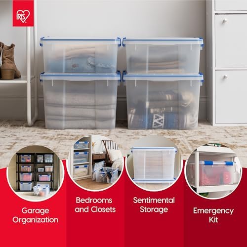 IRIS USA 3-Pack 16 Qt Storage Bins with Gasket Lids, Clear/Blue