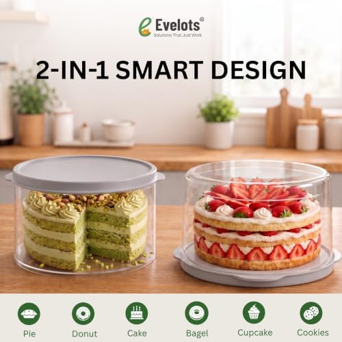 Evelots 11-Inch Cake Container with Lid, Portable Carrier for Cakes & Pies