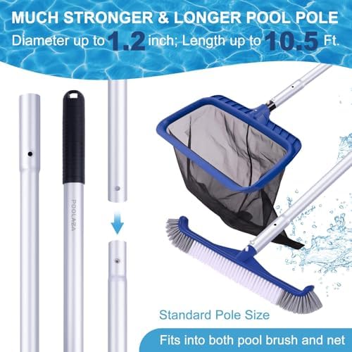POOLAZA 3-in-1 Pool Cleaning Kit with Skimmer Net, Pool Brush &10.5 Ft Pole