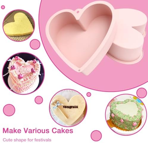 Alimat PluS 8 Inch Heart Shaped Cake Pans Set of 2 with Hanging Hole(Pink)