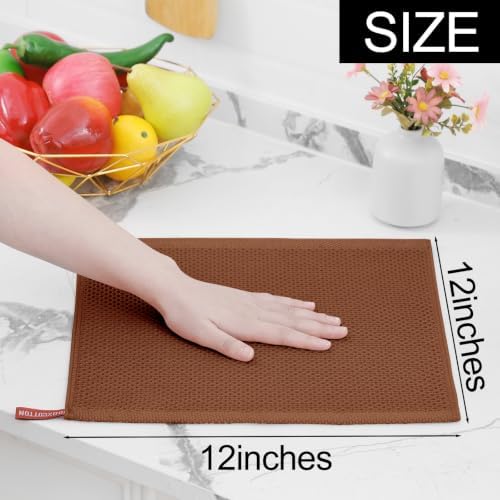 Homaxy 100% Cotton Waffle Weave Kitchen Dish Cloths 8-Pack, Caramel