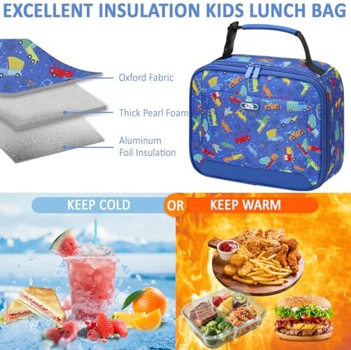 Tenot Lunch Box Kids Insulated Lunch Tote Bag Blue Car