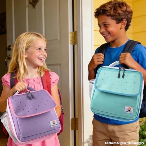 CaCTOUR Lunch Box Kids,Fun Color Lunch Box for Girls,Large Soft Cooler Lunch Bag for Kids,Back to School Thermal Insulated Lunch Tote Bag for School Daycare Outdoor (Light Purple)