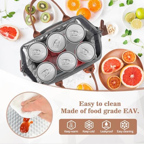 LOKASS Lunch Bag Insulated Lunch Box Wide-Open Lunch Tote Bag Large Drinks Holder Durable Nylon Snacks Organizer with Removable Shoulder Strap for Women Men Adults Work Outdoor,Grey