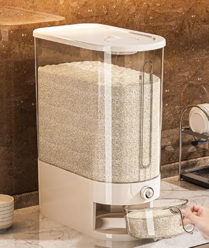 Large Rice Dispenser 12Lbs, Cereal Dispenser Rice Container Food Storage Container with Measuring Cup, Cereal Containers Storage Kitchen Storage Household Rice Pet Food Holder (12LBS)