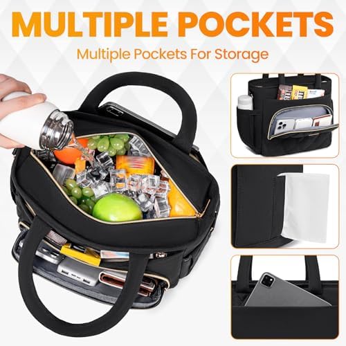 Artelaris Lunch Bag Women, Adult Insulated Lunch Box, Leakproof Lunch Cooler Bag, Reusable Large Lunch Cooler for Work, Picnic, Travel (Black)