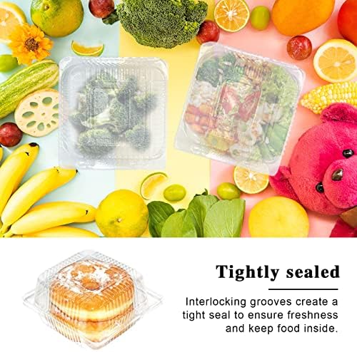 100 Pcs Clear Hinged Plastic Containers with Lids,Individual Cake Slice Containers,Square Plastic Food Container,Disposable Clamshell Take Out Containers for Cakes,Cookies,Pasta,Sandwiches,Salad