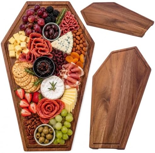 Large Gothic Coffin Charcuterie Board - Acacia Wood Coffin Cutting Board 17x10.5inch - Halloween Serving Tray for Goth Platter, Witchy Gifts for Women