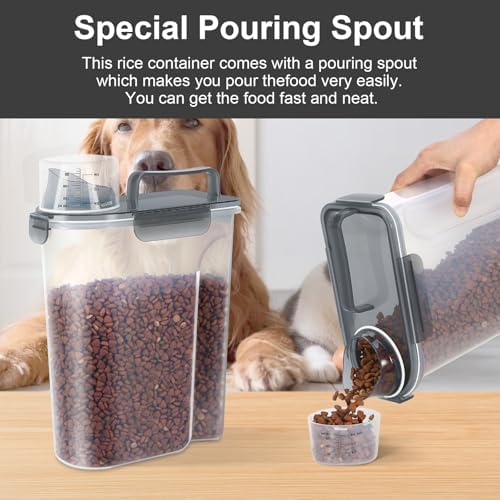 LEAWALK 5-7Lbs Dog Cat Food Storage Container with Upgraded Large Nozzle BPA-free, 4 Snap Seals Plastic Pet Food Storage Containers with Handles (Clear Black, 5L-1pack)