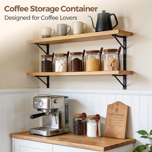 ComSaf Coffee Storage Canister with Acacia Wood Lids & Scoops 0.8Qt 2Pack