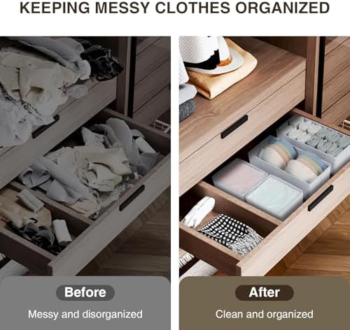 DIMJ Drawer Organizers - Set of 4 Fabric Closet Organizers and Storage, Drawer Dividers for Baby Clothes, Socks, Belt, Tie (White)