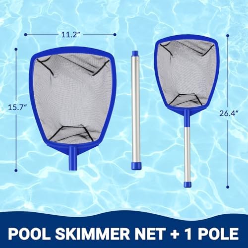 Pool Skimmer Net, 26" Aluminum Pole, Ultra Fine Mesh for Leaves & Debris