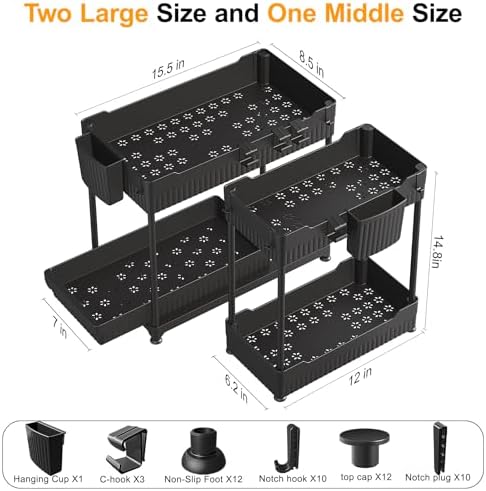 Sevenblue 3-Pack 2-Tier Under Sink Organizers with Sliding Drawers